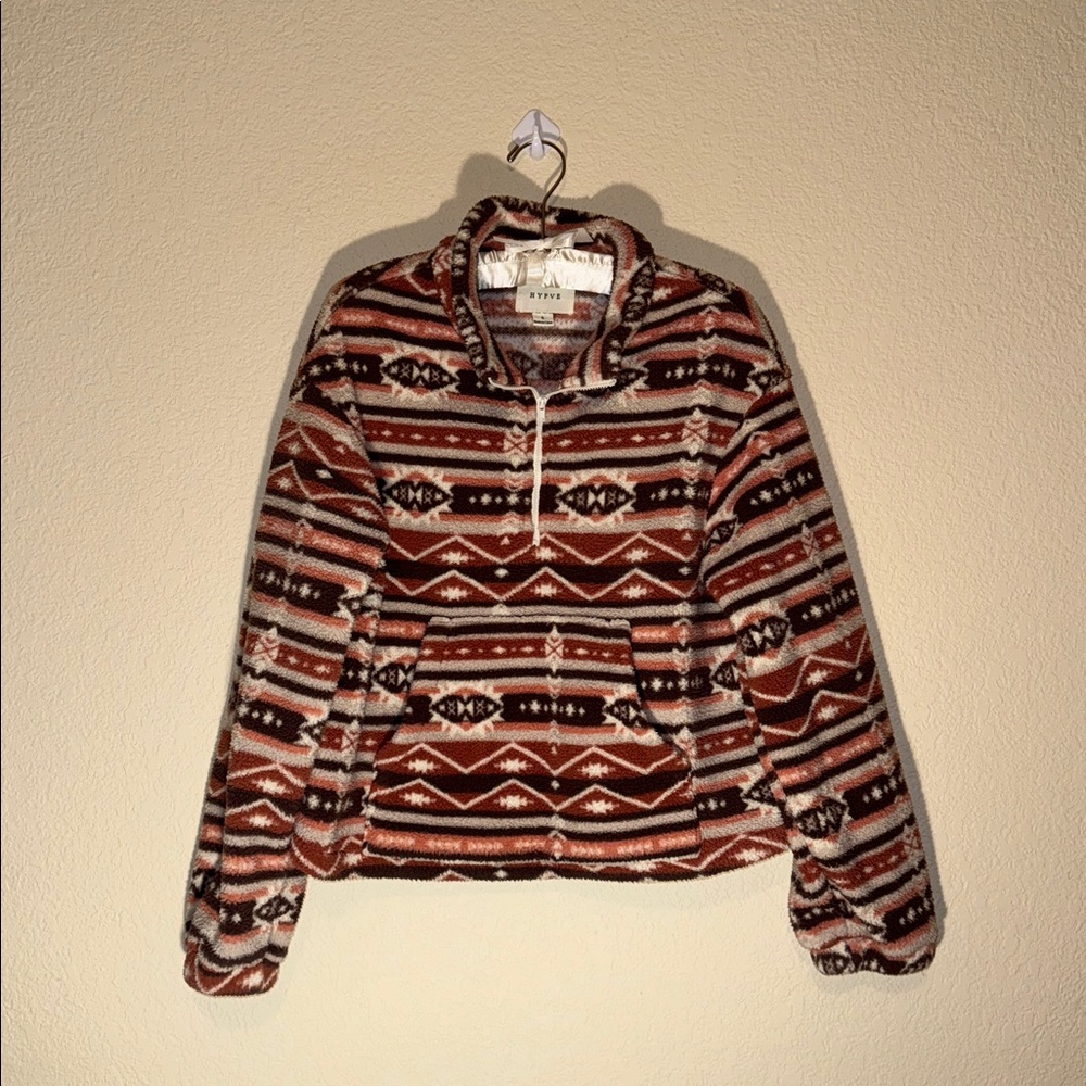 HYFVE Aztec Pattern Fleece Pullover in Pink and Brown